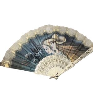 Gorgeous vintage foldable lace women print fan
